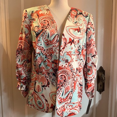 Preston & York Paisley Blazer Jacket Size 10 NWT Mint Coral