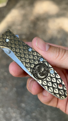 K's Vintage さま専用FRAMEWORKフレームワーク購入セトルマイヤ Custom Kershaw Leek Knife | Engraved Brass Dragon Skin Scales