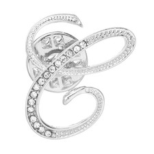 Rhinestone Letter Lapel Pins, Alphabet Brooch Pins, Silver Tone, Letter C