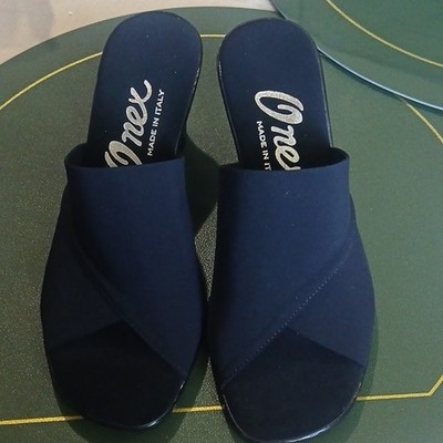 Onex Womens Blue Textile Slip-On Slide Sandals Solid Block Heel US 6