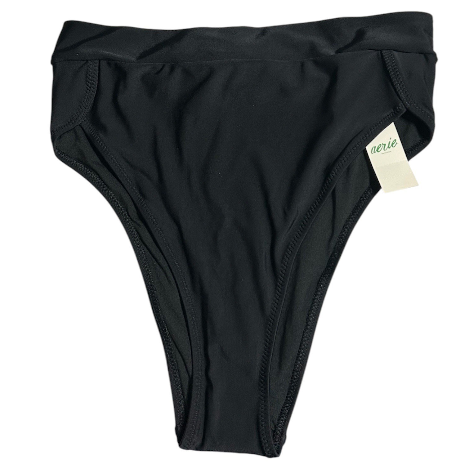 AERIE High Cut Cheeky Bikini Bottoms Sz S True Black Sheer Proof Swimwear Beach