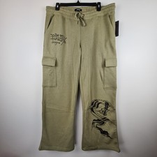 Ed Hardy Dragon Dagger Cargo Sweatpants Women's XL Wide Leg Olive Retro Y2K