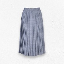 80s Vintage Blue White Plaid Liz Sport Linen Blend Pleated Midi Skirt Size 10