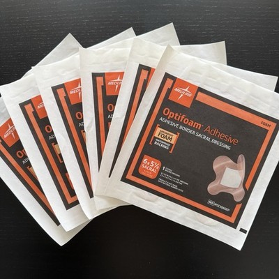 Medline Optifoam Adhesive Border Sacral Dressing 6 x 5.5 Lot of 6 Waterproof