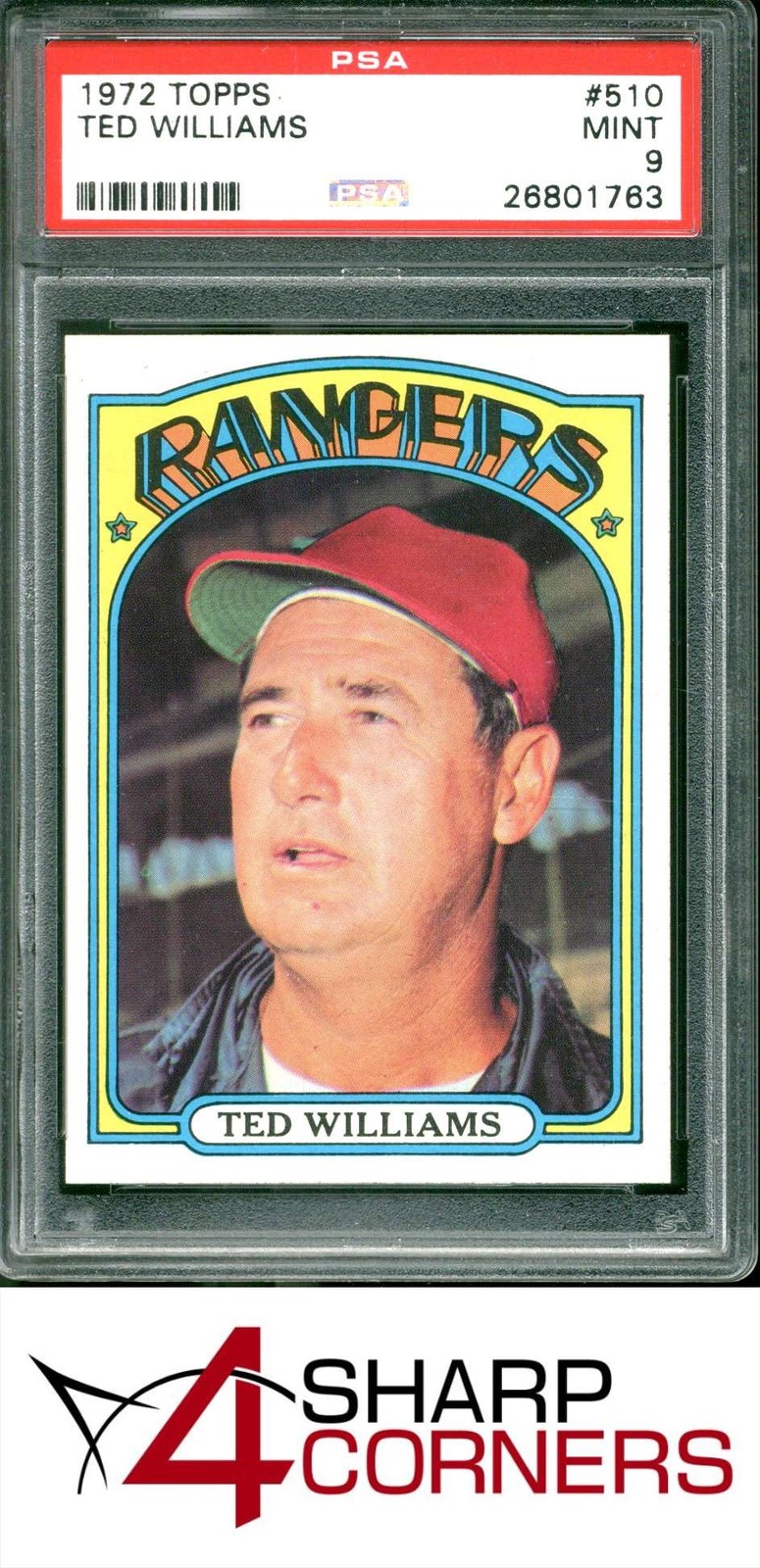 1972 TOPPS #510 TED WILLIAMS RANGERS HOF PSA 9 SET BREAK view 1