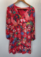 J. Crew Retro-Vibe Floral V-Neck Long Sleeve Red Mini Dress Size 6 Spring Light
