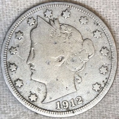 1912-S Liberty Head V Nickel VF Very Fine Condition. 238,000 Minted. Key Date