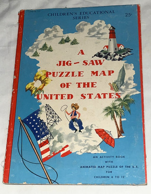 Vintage 1950s Jig-Saw Puzzle Map of the United States Artcraft #E-3