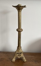 Vintage Brass Church Altar Candlestick Gothic Revival Ornate Cross Base