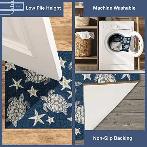  Esencia Machine Washable Non 2'4" x 3'11" (Rectangular) Turtle and Stars Navy - Picture 5 of 7
