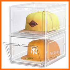 Hat Organizer Box, Stackable Clear Baseball Caps Holder Box Containers with M...