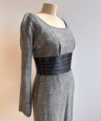 1950s Phyllis De Trano for Georgette Snowstorm Tweed Wiggle Dress Joan Mad Men