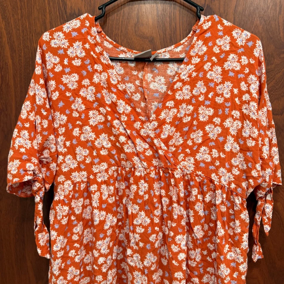 ASOS оранжевый цветочный печать мини-платье галстук рукав V шеи Кокетливое женщин размер 6 - Изображение 3 из 4