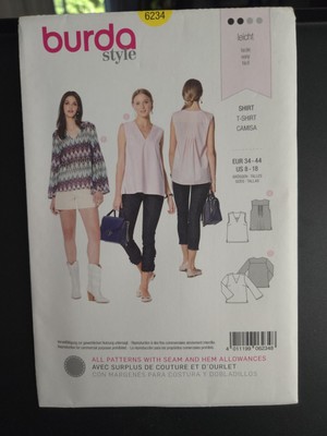 Burda Style Sewing Pattern 6234 Misses  V-Neck Tops With Variations Easy To Sew