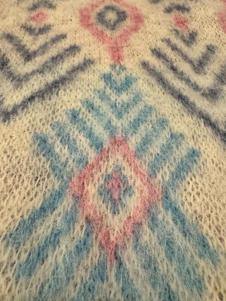 Винтажный Samband Исландии Mohair шерсти свитер геометрический пастель трикотажа Sz Med / L - Изображение 2 из 4