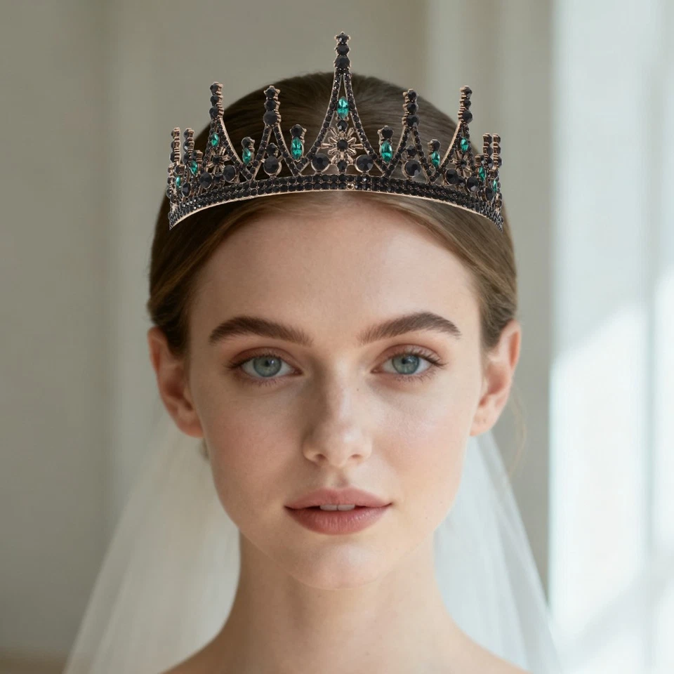 Corona de reina barroca: diademas de boda - tocado de novia de cristal con estrás Foto 4 de 4