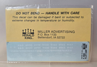 Herald King HO Scale Baltimore & Ohio Black Flat Car (1971) Decal Set F-560