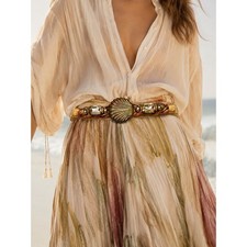 Carolyn Tanner Designs Braided Shell Belt Womens OS Gold Fair Vintage Stained