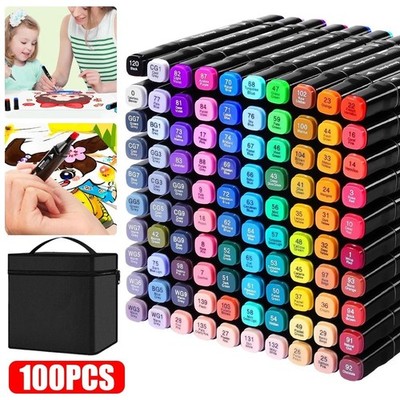 100 Farben Marker Stifte Set Ölmarker Doppelseitiger Farbstift Permanent Markers