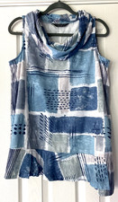 NWOT WOMENS TANGO MANGO SLEEVELESS COWL NECK TUNIC TOP ASYMMETRIC HEM BLUE LARGE