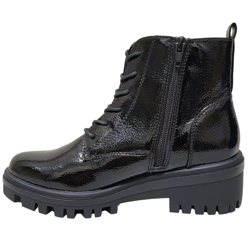 White Mountain Women Tappy Lug Sole Combat Boots Size US 5M Black Faux Patent - Image 3 of 4