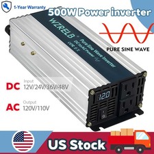 WZRELB 500W Pure Sine Wave Inverter DC 12V to AC 110V 120V Power Converter camp