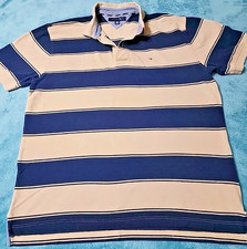VTG Tommy Hilfiger Mens XL Polo Shirt Rugby Striped Big Logo Y2K