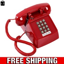 Red Corded Telephone, Vintage Desk Phone with Visible Ringing Indicator, Large B