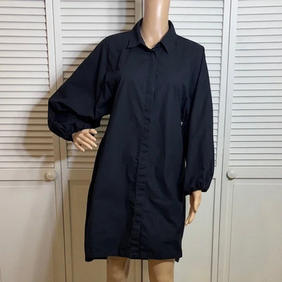 Modern Citizen Clara Black Open Back Button Down Cotton Poplin Dress Large
