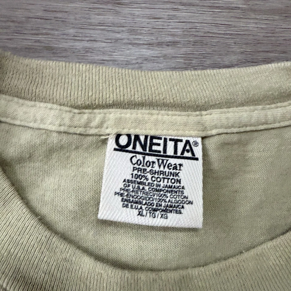 Vintage 90s Timberland T Shirt Tan Brown Men XL AOP 1999 Earth Day Single Stitch - Image 4 of 4