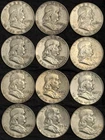 Roll of 12 Circulated 1950s-1960s Franklin Half Dollar 90% Silver Coins