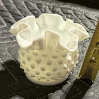 Fenton Milk Glass Hobnail Vase 3 in Decorative Ruffled Rim Small