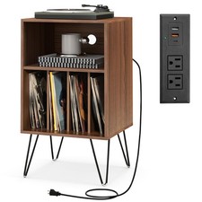 3-Tier Record Player Stand w/ Charging Station Shelf 4 Dividers for Bedroom