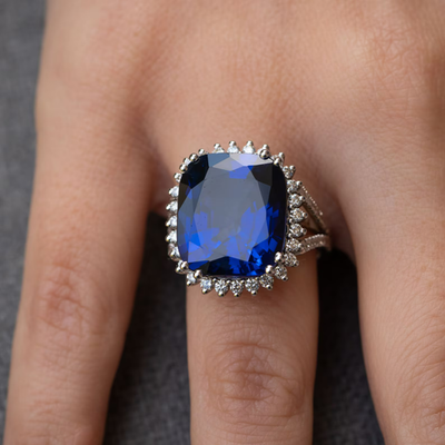 #ad 12.8 Ct Cushion Cut Natural Sapphire Diamond Wedding Bridal Ring 14K White Gold $151.89