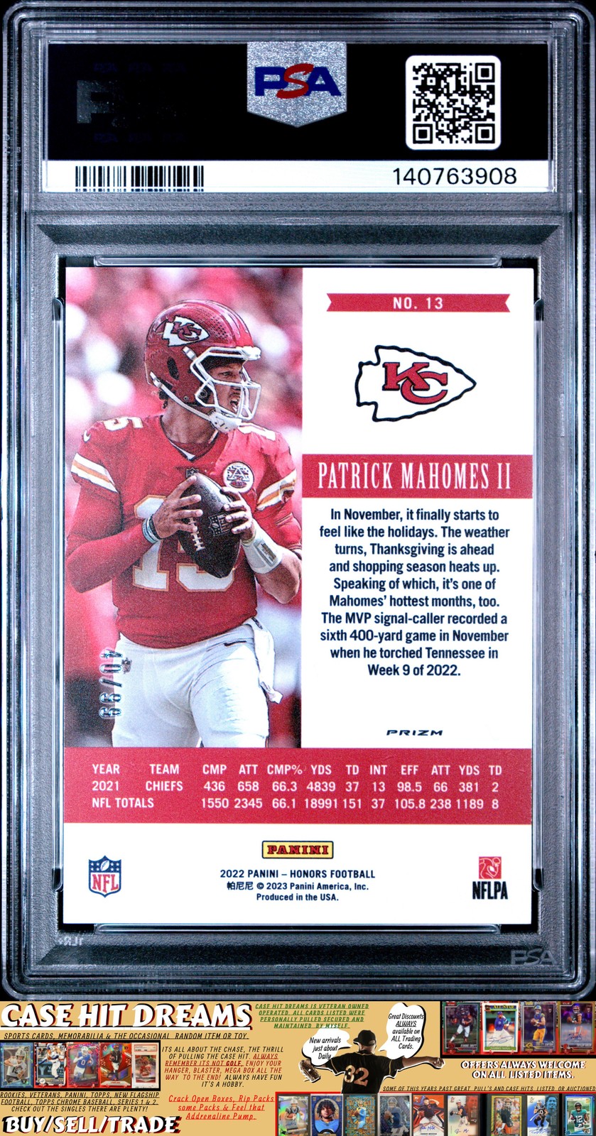 2022 Panini Honors Patrick Mahomes Ii 9 #/99 #13 view 2
