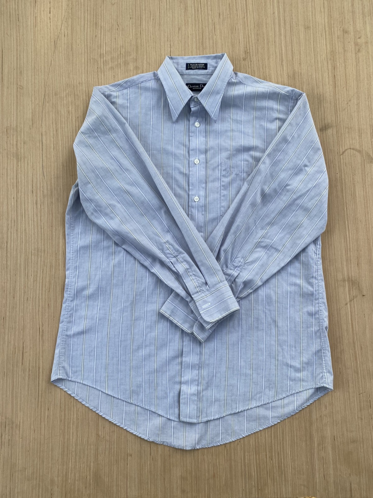 VTG Christian Dior Monsieur Striped Dress Shirt Blue White Plus De Coton s 32/33