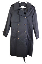 M&S Women's Trench Coat Size 18PETITE Black Shower Resistant Double Breasted NEW