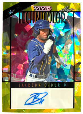 2023 Leaf Vivid Technicolor Yellow Crystals #JC2 Jackson Chourio Autograph #4/10