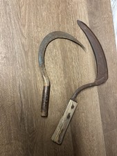 Two Antique Vintage Rustic Farm Hand Scythe Sickles  Hand Tools