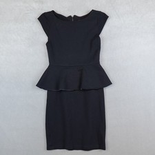 Alice + Olivia Dress Vicky Peplum Womens 4 Black Employed Cap Sleeve Stretch