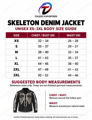 Black Skeleton Denim Jacket with Bone Embroidery, Unisex Halloween Trucker Style image 3