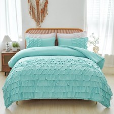 Teal Boho Full Size Bedding Sets for Girls, Multi Layers Ruffle Comforter Set...