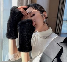 8 inch Women's Real Mink Fur Gloves Fingerless Knitted Wrist Cuffs Warm Sleeves