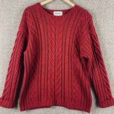 Vintage Eddie Bauer Sweater Men  s Large Red Fisherman Cable Knit Chunky Knit R3