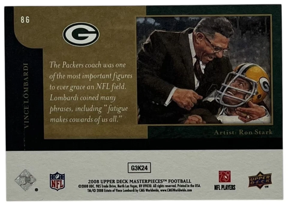 2008 Upper Deck Masterpieces Black Frame #86 Vince Lombardi Green Bay Packers - Image 2 of 2
