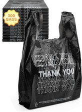 300 Count Thank You Plastic Bags 12x6x22 Black
