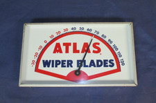 Vintage ATLAS Wiper Blades Thermometer Sign Gas Oil Service Station CLEAN ~ LQQK