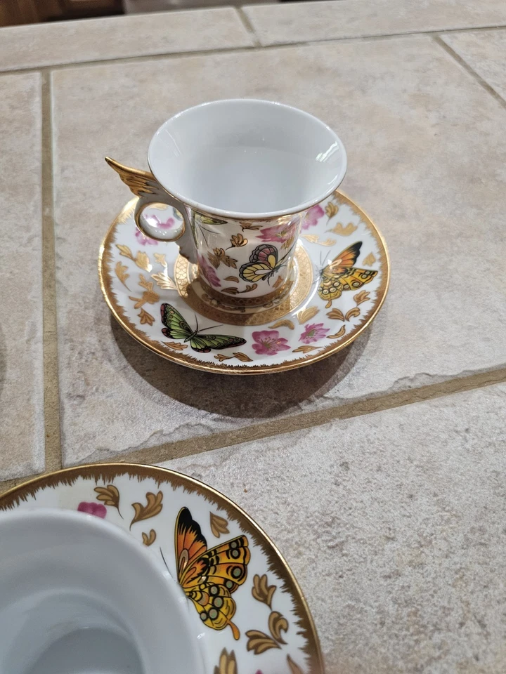 Juego de 4 tazas y platillos clásicos de café y té Demitasse espresso mariposa Foto 4 de 4