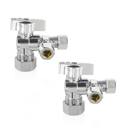 2 PCS Split Angle Valve 1/2" Nom5/8" OD x 3/8" OD x 3/8" OD Plumbing