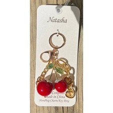 Viral Red Cherries Purse Charm Keychain Fob
